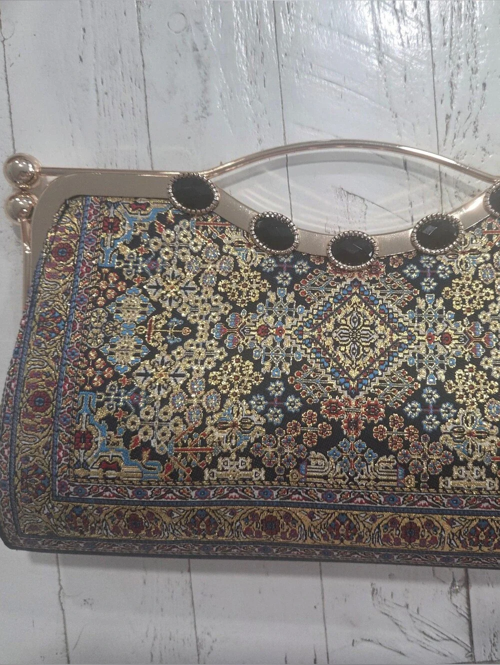 Ornate Black & Gold Embellished Anatolia Mosaic Evening Clutch - Turkish